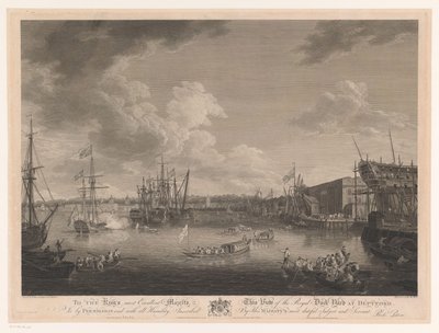 منظر لحوض بناء السفن في ديبتفورد (...) منظر لـ Royal Dock Yark في Deptford (...) (العنوان على الكائن) بواسطة وليام ووليت