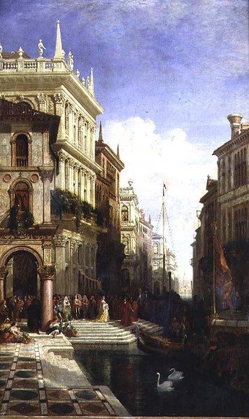 منظر Capriccio لمدينة البندقية مع أميرة تُعرض على عربة الجندول في الجزء الخلفي من Scuola di San Marco بواسطة وليام وايلد