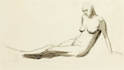 جالس عارية ، 1919 (قلم وغسله على قلم رصاص) بواسطة Winifred Knights