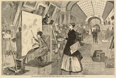 طلاب الفن والنسخون في معرض اللوفر ، باريس ، نُشر عام 1868. بواسطة وينسلو هومر