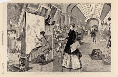 طلاب الفن وناسخون في معرض اللوفر، باريس، من مجلة هاربر الأسبوعية، 11 يناير 1868 بواسطة وينسلو هومر
