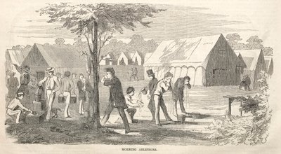 اسكتشات اجتماع المخيم: الوضوء الصباحي ، 1858. بواسطة وينسلو هومر