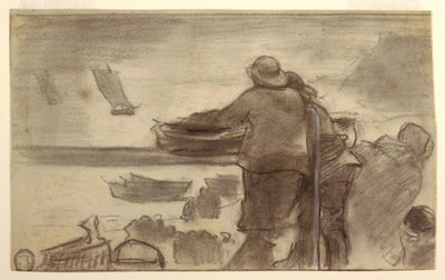 رسم، شاطئ مع قوارب وأشخاص، كولركوتس، إنجلترا، 1881-1882 بواسطة وينسلو هومر