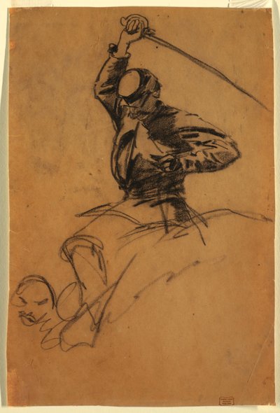رسم، جندي من سلاح الفرسان يحمل سيفاً على ظهر حصان، 1863 بواسطة وينسلو هومر