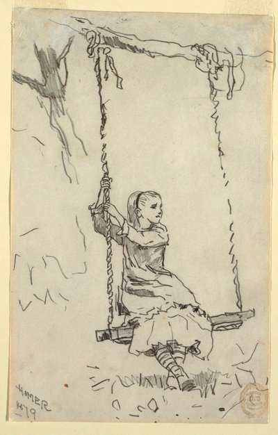 رسم، فتاة على أرجوحة، 1879 بواسطة وينسلو هومر