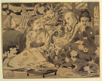 رسم، حفلة شاي دولية، حوالي عام 1867 بواسطة وينسلو هومر