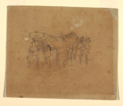 رسم، قارب نجاة مع عربة (دراسة للوحة "الحطام"، لوحة زيتية مؤرخة عام 1896، معهد كارنيجي، بيتسبرغ، بنسلفانيا)، 1895-1896 [أو ربما 1881] بواسطة وينسلو هومر