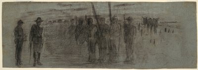 رسم، ضابط ومساعده يتفقدان سربًا، ربما عام 1864 بواسطة وينسلو هومر