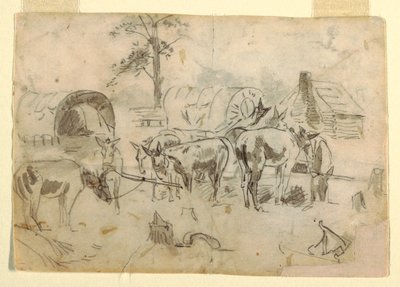 رسم، استراحة البغال المربوطة بالعربات، 1862 بواسطة وينسلو هومر