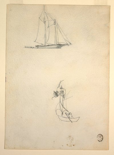 رسم، مركب شراعي وثلاثة زوارق شراعية، 1881 بواسطة وينسلو هومر