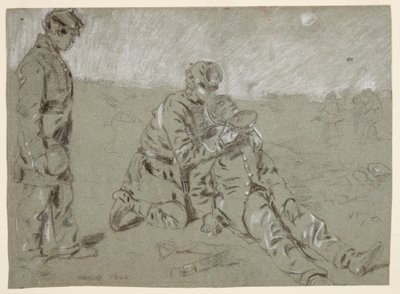 رسم، جندي يعطي الماء لرفيقه الجريح، 1864 بواسطة وينسلو هومر