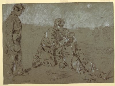رسم، جندي يعطي الماء لرفيقه الجريح، 1864 بواسطة وينسلو هومر