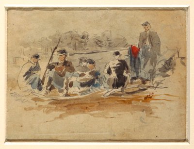 رسم لجنود جالسين في مجموعة، 1862 بواسطة وينسلو هومر