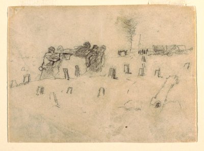 رسم، حاملو نقالات يحملون جندياً، على الأرجح عام 1862 بواسطة وينسلو هومر
