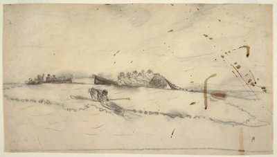 رسم، ثلاثة قوارب مع صيادين ينصبون شبكة، 1881-82 بواسطة وينسلو هومر