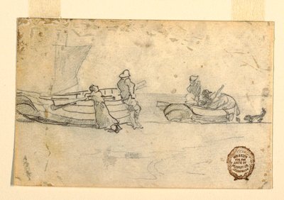 رسم، قاربان على الشاطئ مع شخصيات، كولركوتس، إنجلترا، 1881-82 بواسطة وينسلو هومر