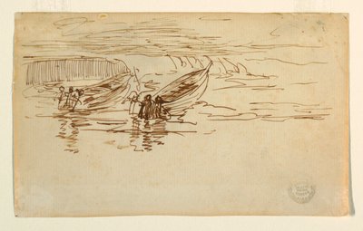 رسم، زورقان يتم إطلاقهما، إنجلترا، 1881 بواسطة وينسلو هومر