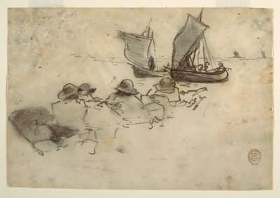 رسم، قاربا صيد بأشرعة، كولركوتس، إنجلترا، 1881-82 بواسطة وينسلو هومر