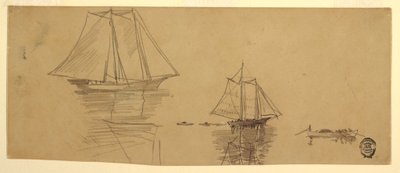رسم، مركبان شراعيان ودوريات، حوالي 1880 بواسطة وينسلو هومر