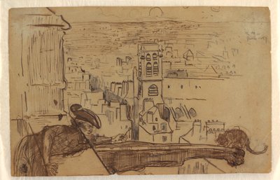 رسم، منظر لباريس مع حاجز برج كاتدرائية نوتردام، 1867 بواسطة وينسلو هومر