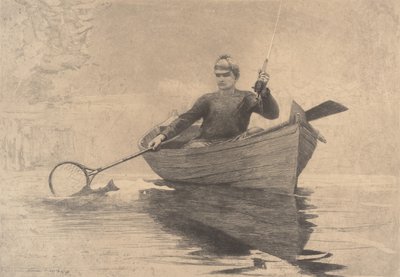 صيد الأسماك بالذبابة ، بحيرة ساراناك ، 1889. بواسطة وينسلو هومر