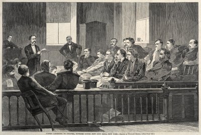 الاستماع إلى المحامين ، المحكمة العليا ، قاعة المدينة الجديدة ، نيويورك ، 1869. بواسطة وينسلو هومر