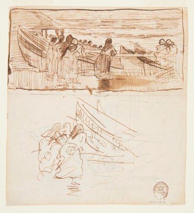 دراستان عن النساء الواقفات خلف السور ، يبحثان في إطلاق Dories ، Cullercoats ، إنجلترا بواسطة وينسلو هومر