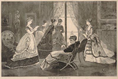 انتظار المكالمات في يوم رأس السنة الجديدة، من هاربر بازار، 2 يناير 1869 بواسطة وينسلو هومر