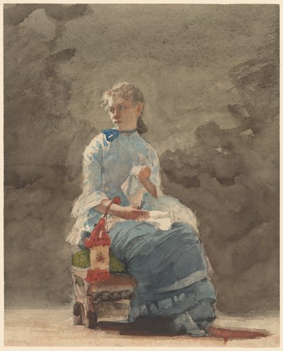 خياطة امرأة ، 1878-9 (ألوان مائية فوق الجرافيت على ورق أبيض مائي منسوج) بواسطة وينسلو هومر