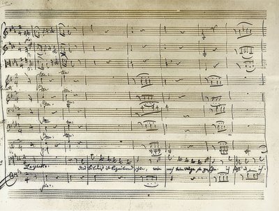 كتابة بخط اليد لبداية صورة Tamino من The Magic Flute. نسخة طبق الأصل. 1791 بواسطة فولفغانغ أماديوس موزارت