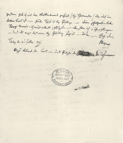 فولفجانج أماديوس موتسارت (1756-1791) مؤلف نمساوي. رسالة شخصية لزوجته كونستانز. 31 يوليو 1791 بواسطة فولفغانغ أماديوس موزارت