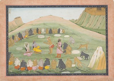 هانومان يحيي راما ولاكشمانا بالأعشاب الطبية ... ، سلسلة رامايانا ، كاليفورنيا. 1790. بواسطة ورشة عمل نشطة في الجيل الأول بعد نينسوخ