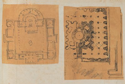 صفحة من دفتر قصاصات تحتوي على رسومات والعديد من المطبوعات المعمارية ، Int ... ، كاليفورنيا. 1800-1850. التأليف: ورشة عمل تشارلز بيرسييه ، ورشة عمل بيير فرانسوا ليونارد فونتين. بواسطة ورشة عمل تشارلز بيرسيير ، ورشة عمل بيير