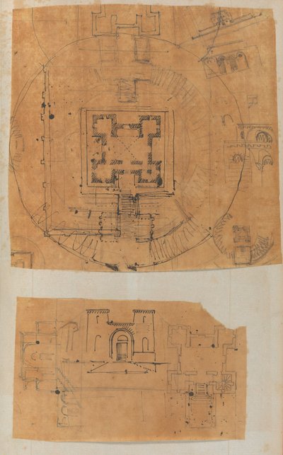 صفحة من دفتر قصاصات تحتوي على رسومات والعديد من المطبوعات المعمارية ، Int ... ، كاليفورنيا. 1800-1850. التأليف: ورشة عمل تشارلز بيرسييه ، ورشة عمل بيير فرانسوا ليونارد فونتين. بواسطة ورشة عمل تشارلز بيرسيير ، ورشة عمل بيير