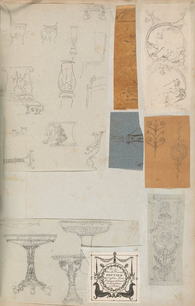صفحة من دفتر قصاصات تحتوي على رسومات والعديد من المطبوعات المعمارية ، Int ... ، كاليفورنيا. 1800-1850. التأليف: ورشة عمل تشارلز بيرسييه ، ورشة عمل بيير فرانسوا ليونارد فونتين. بواسطة ورشة عمل تشارلز بيرسيير ، ورشة عمل بيير