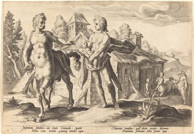 Apollo Entrusting Chiron مع تعليم Asclepius بواسطة ورشة عمل هندريك غولتزيوس ، بعد هندريك غولتزيوس