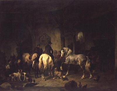 داخل إسطبل به رياضيون وحيوانات أخرى بواسطة Wouterus Verschuur