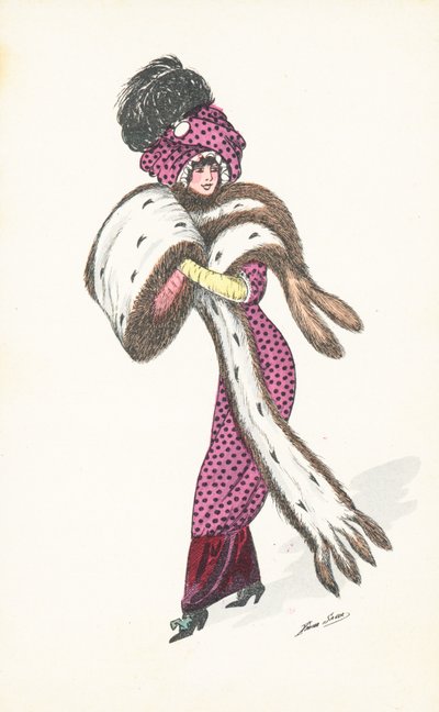 امرأة باريسية أنيقة ، مع سرق فرو طويل (chromolitho) بواسطة كزافييه ساجر
