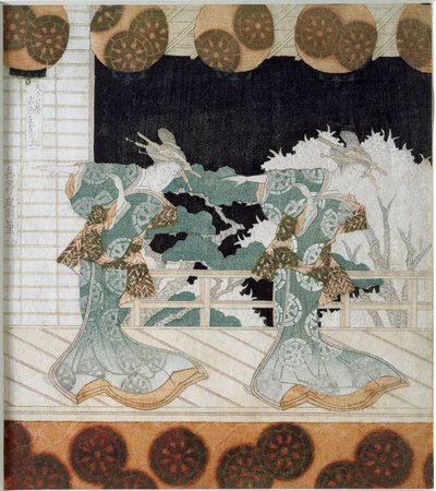 Dancers in traditional costume on a scene Japanese print “Surimono” by Yashima Gakutei (1786-1868) 1822 Private collection بواسطة ياشيما جاكوتي