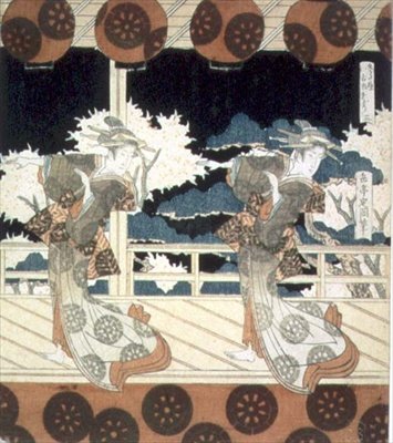 راقصان يؤديان على خشبة المسرح ، من The Dance at Furuichi لسلسلة Hisakataya Group ، حوالي عام 1822 (بالحبر) بواسطة ياشيما جاكوتي
