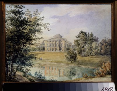 منظر لقصر بافلوفسك (سانت بطرسبرغ). (منظر لقصر بافلوفسك). بني بين 1782 و 1786 من قبل المهندس المعماري تشارلز كاميرون. عمل لإيغور إيغوروفيتش ماير (1822-1867) ، لوحة مائية على ورق بواسطة إيجور يغوروفيتش ماير