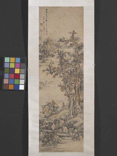 منظر طبيعي بعد دونغ يوان [نشط في القرن العاشر] (حبر ولون على ورق) بواسطة ينج لان