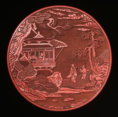 صندوق وغطاء Cinnabar المنحوت الدائري (الخشب المطلي) (انظر أيضًا 272180 و 272181) بواسطة اسرة يوان الصينية
