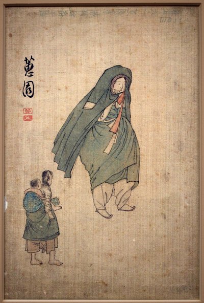 ملفوفة امرأة في معطفها ومرت بطفلين. رسم شين يونبوك (1758-1813) ، حبر على ورق بواسطة يونبوك شين