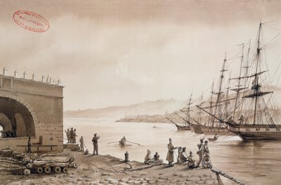 منظر لحصن باب عزون من الميناء ، الجزائر ، c.1830-31 (مرحاض على ورق) بواسطة يونغ