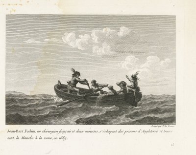 يان بارت يهرب من سجن إنجليزي ويعبر القنال في قارب تجديف ، 1689 Jean-Bart، Forbin، unérigern français et deux mousses s