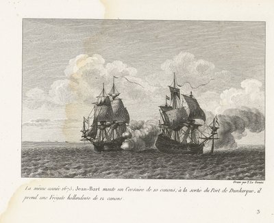جان بارت verovert een Hollands Fregat bij Duinkerke، 1675 في نفس العام ، 1675 ، قام جان بارت بتركيب قرصان من 10 مدافع ؛ عند مخرج ميناء دونكيرك ، أخذ فرقاطة هولندية مكونة من 12 بندقية (العنوان على الجسم) تجميع معارك جان بارت ، الفصل بواسطة إيف ماري لو جوز
