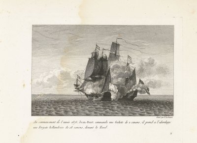 جان بارت verovert een Hollands Fregat bij Texel ، 1675 في بداية عام 1675 ، أمر جان بارت غاليوت من مسدسين: استقل فرقاطة هولندية مكونة من 18 بندقية ، أمام تيكسل (العنوان على الجسم) مجموعة من معارك جان بي بواسطة إيف ماري لو جوز