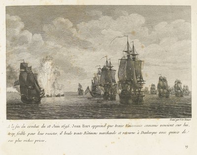 Treffen tussen een vloot onder Jan Bart en een Hollandse vloot ، 1696 في نهاية معركة 18 يونيو 1696 ، علم جان بارت أن ثلاثة عشر سفينة معادية (...) وعاد إلى دنكيرك بخمسة عشر من أغنى جائزته (العنوان على الشيء) مجموعة كومبا بواسطة إيف ماري لو جوز