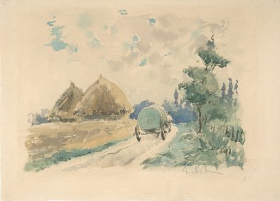 المناظر الطبيعية مع عربة وأكوام القش ، كاليفورنيا. 1869-70. بواسطة زكريا أستروك